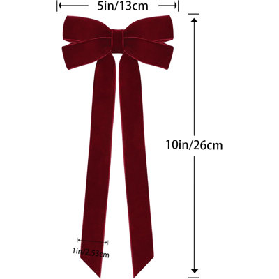 12 pièces de décorations d'arbre de Noël en ruban de velours bourgogne, 5 po x 10 po décorations de Noël pour maison de fête