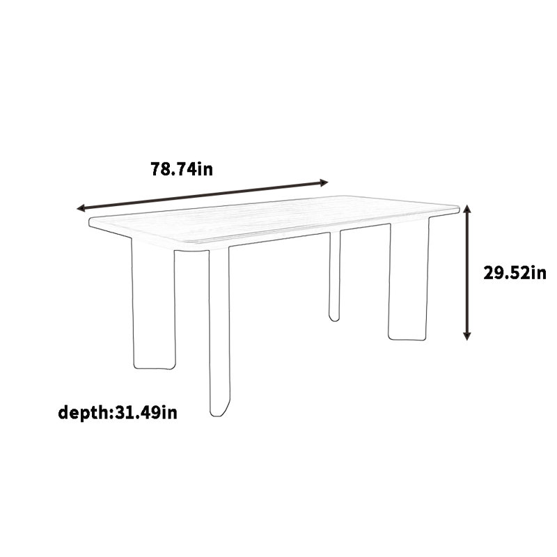 Table de salle à manger en bois de noyer de style rétro, H 29,52 po x L 78,74 po x l 31,49 po