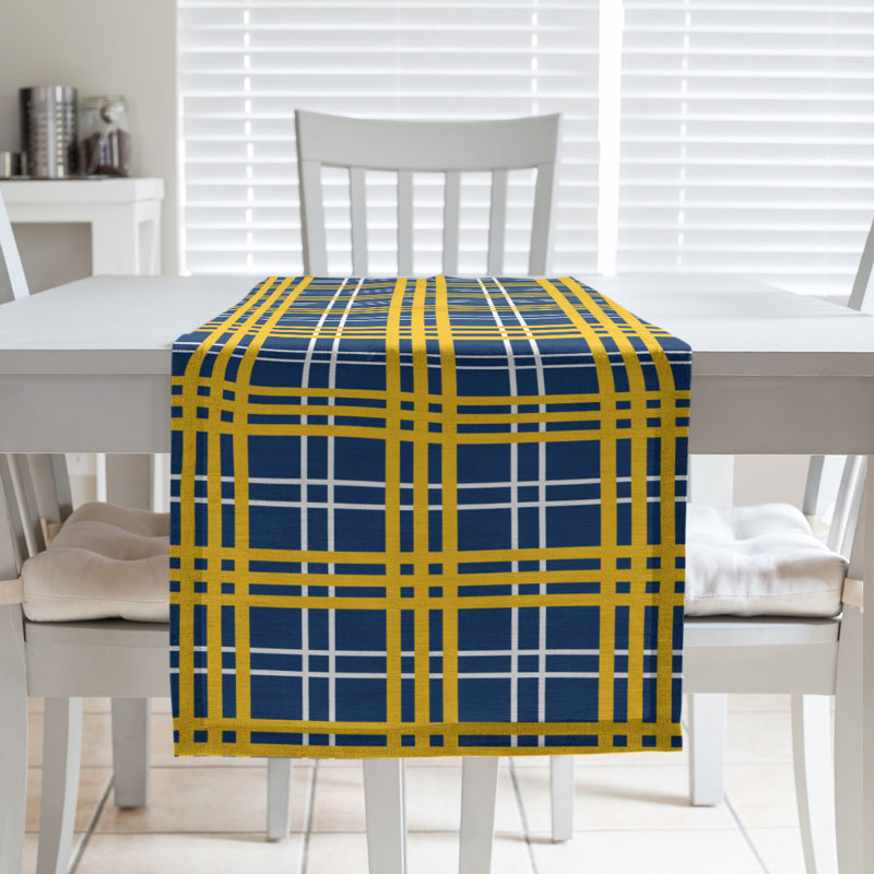 Paid Polyester Table Runner, 72" L x 16" W, Navy Blue/White/Gold