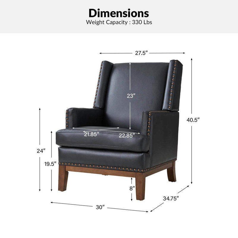 Ariston Genuine Leather Wingback Armchair with Solid Wood Leg (Set of 2), Black