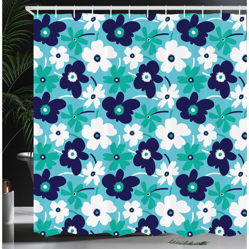 East Urban Home Aqua Shower Curtain Spring Flowers Multicolor, 84"H x 69"W