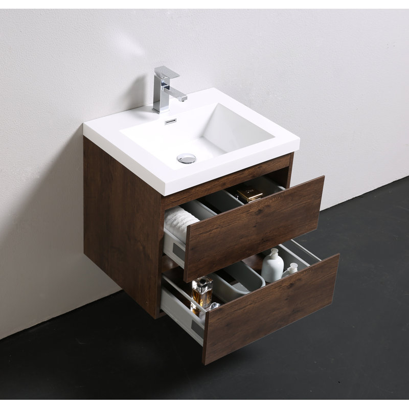 Base de meuble-lavabo simple 23,5 po mural seulement, Palissandre