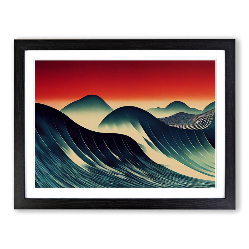XH1022-6456X Ocean Wave Painted Vol.2 Abstract - Single Picture Frame Print, Black, 25cm H x 34cm W