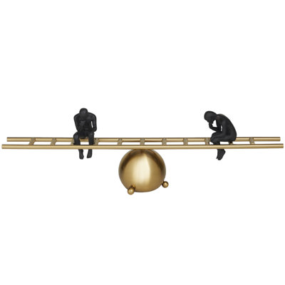 Delahoz Metal Thinking People Decorative Gold Sculpture with Balancing Ladder