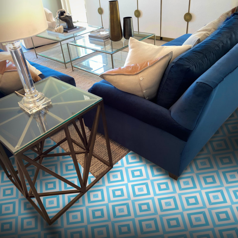 Mazagan 8" x 8" Cement Patterned Wall & Floor Tile, Two Toned Blues