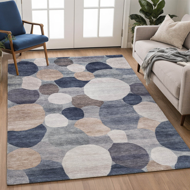 Tapis à pois Premium lavable à la machine AMF2375 Mayfield, Bleu, 5 pi x 7 pi 6 po