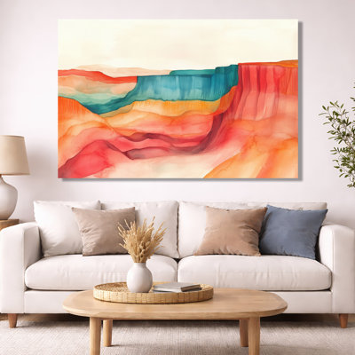 Canyon Landscape Wall Art, Desert Cliffs Canvas, Green Hued Cliffs Blending Into Red Canyons