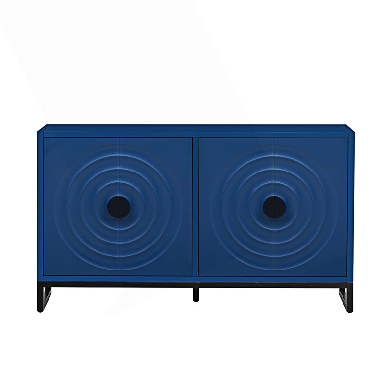 Storage Cabinet Sideboard With Stunning Water Wave Door Design, Navy Blue
