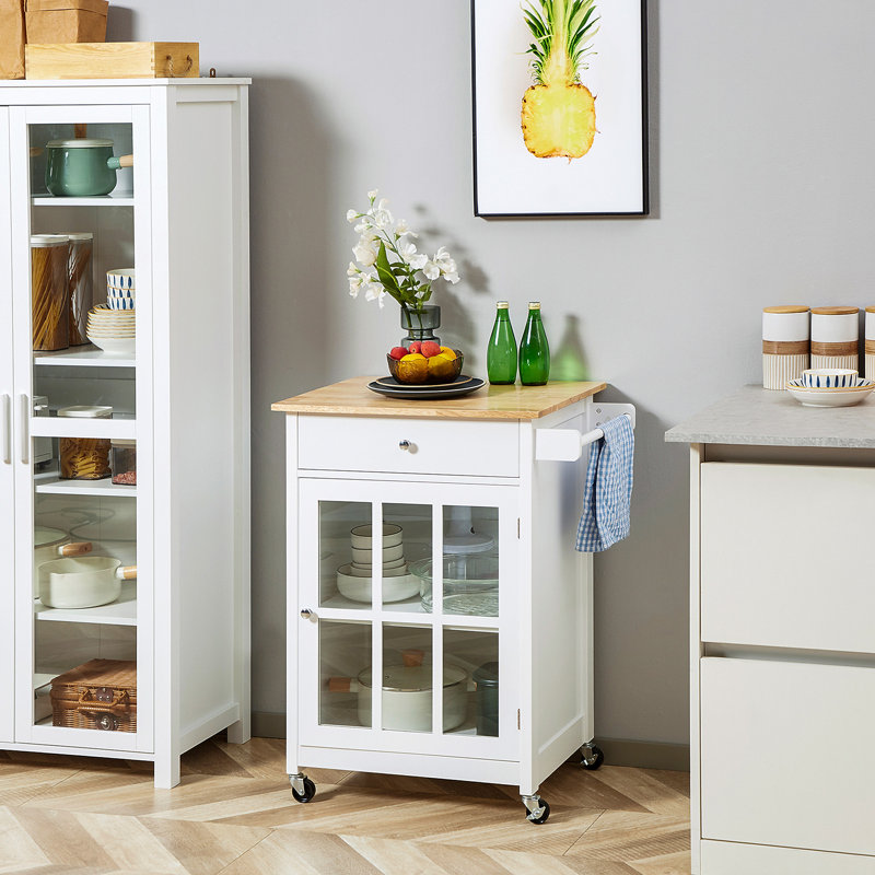 Chariot pour îlot de cuisine 27 po avec tiroir et armoire en verre (tabouret non inclus) 27 po