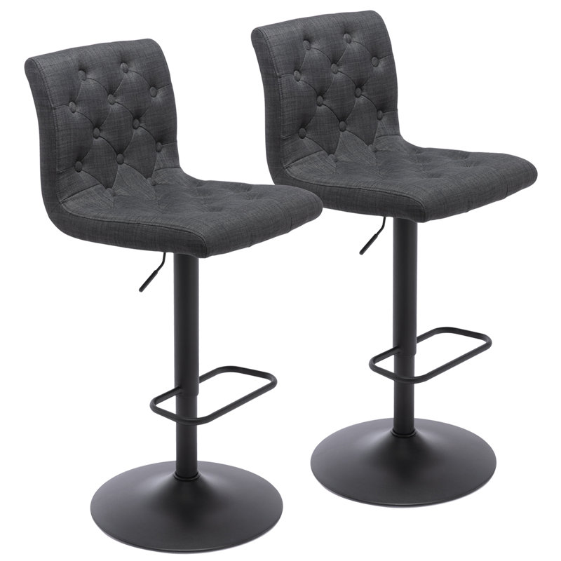 Ensemble de 2 tabourets de bar en tissu touffetés à hauteur de comptoir pivotant avec dossier Brage Living, Noir, Noir, 2