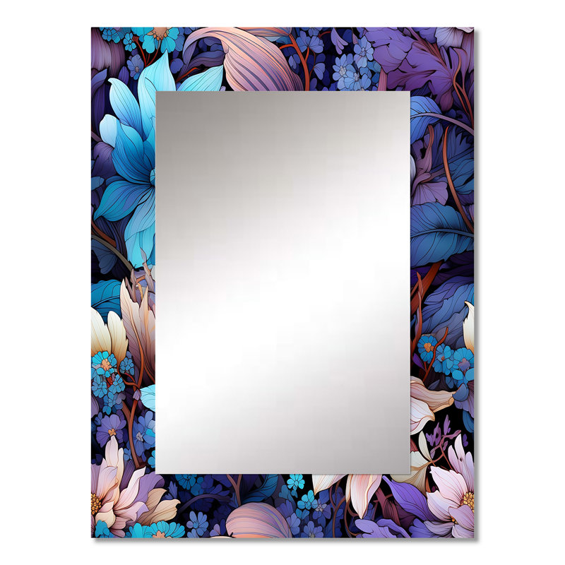 Demato céleste bleu pivoines Stellar Pure - miroir floral, miroir mural floral unique, impression d'art en métal