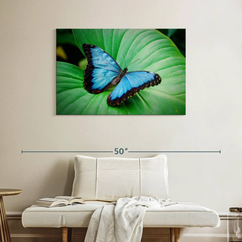 Blue Morpho On Leaf, 26" H x 39" W