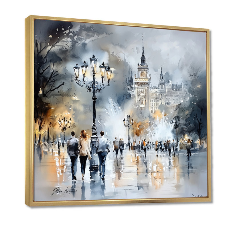 «Vienna City In Winter I», art mural de Vienne, H 30 po x l 30 po, Impression dans un cadre flottant sans passe-parto, Doré