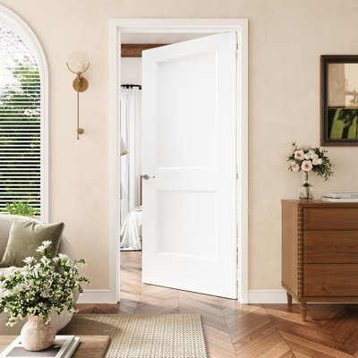 Porte intérieure pré-suspendue à 2 panneaux de 36 po x 80 po avec charnières argentées, finition blanche et peinturable, durable et imperméable, combinaison pour la lessive, portes de placard, portes de pièce, droite