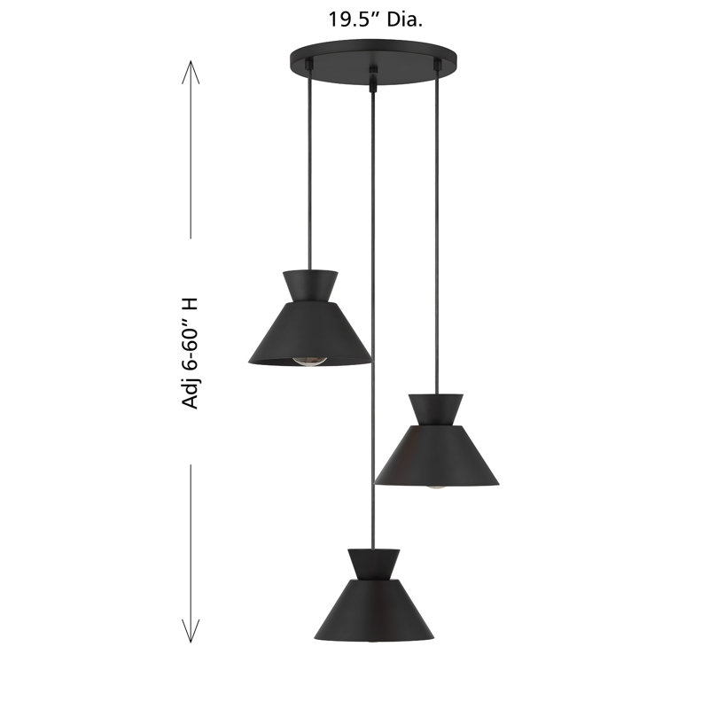 Lustre multi-points 3 lumières Nyjia, Noir mat