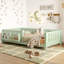 Structure de lit simple avec bibliothèque intégrée et garde-corps de sécurité, lit plateforme pour chambre d'enfant, beige-439096594-439096598