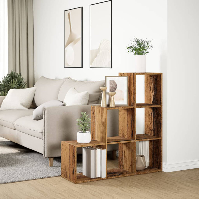 Saphronia Bookcase, (3 Shelves) 99cm H x 99cm W x 29cm D, Old Wood
