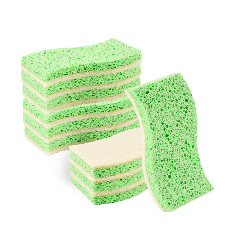 Ensemble de 3 éponges de cuisine à double face en éponge de cuisine avec éponge à récurer absorbante ondulée pour nettoyage léger, murs à récurer, cafetières