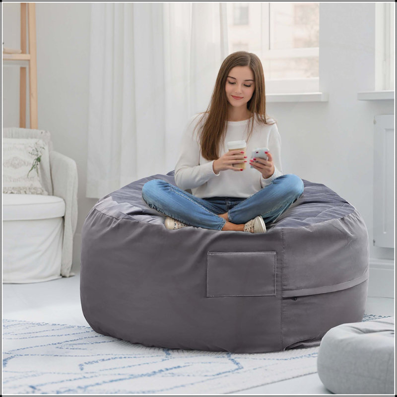 Fauteuil à billes, Tissu gris foncé, H 25,90 po x l 48 po x P 48 po