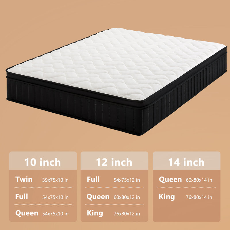 10/12/14 Cooling Hybrid Mattress With Memory Foam & Pocket Springs，Certipur-US Certified For Pressure Relief & Edge Support