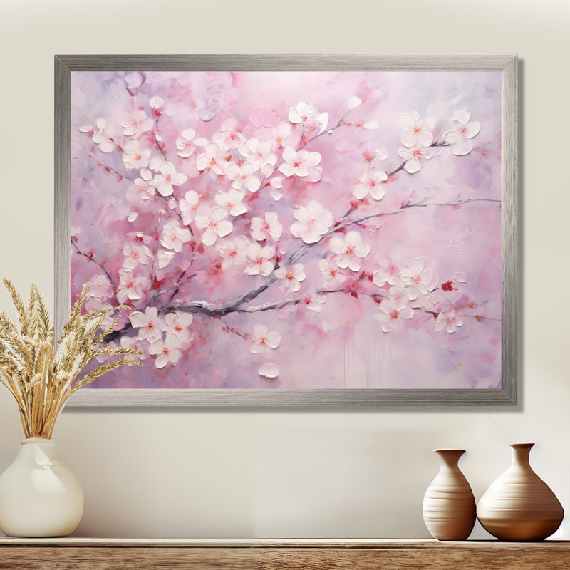 Minimalisme cerisier rose sur toile, H 24 po x l 32 po x P 1 po, Toile tendue