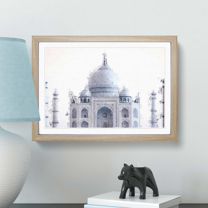 The Taj Mahal in Agra India in Abstract - Picture Frame Graphic Art Print, 50cm H x 76cm W x 2cm D, Oak
