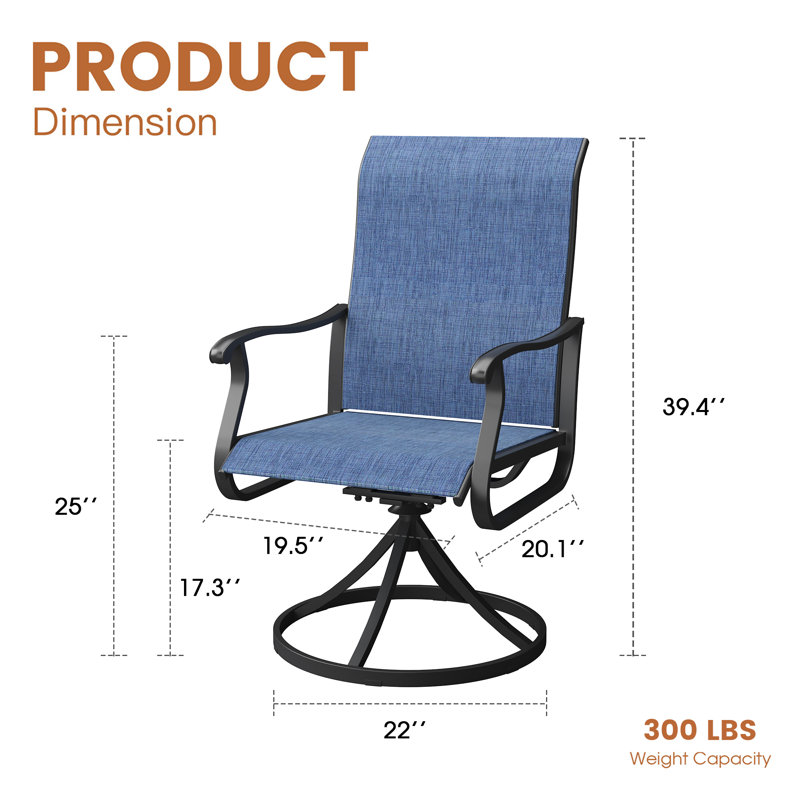 Fauteuil de patio pivotant Tylo, Bleu / Noir