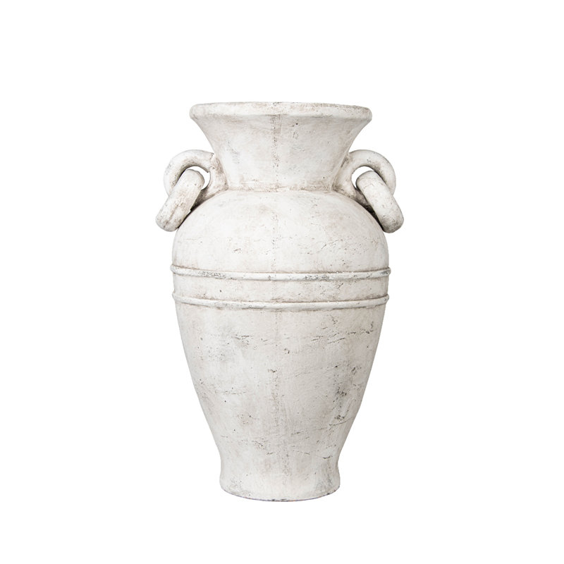 Garuda 64cm Stone Finish Floor Vase for Home Decor, Antique White Decoration Terracotta Flower Pot