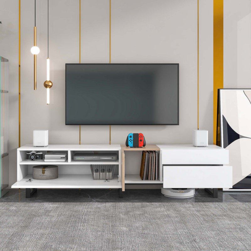 Modern TV Stand For 80'' TV With Double Storage Space, White