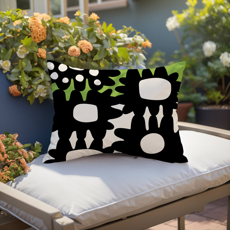 Coussin rectangulaire intérieur / extérieur Dunn, H 18 po x l 25 po, Chartreuse / noir / blanc cassé