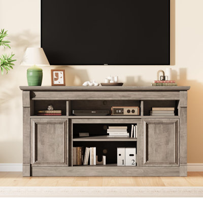 58" Farmhouse TV Stand for TVs up to 65", Entertainment Centre with Adjustable Open Shelves & Storage Cabinets