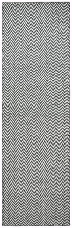 Rita Black White Hand-Woven Chevron Wool Rug, Runner 2'6" x 8'