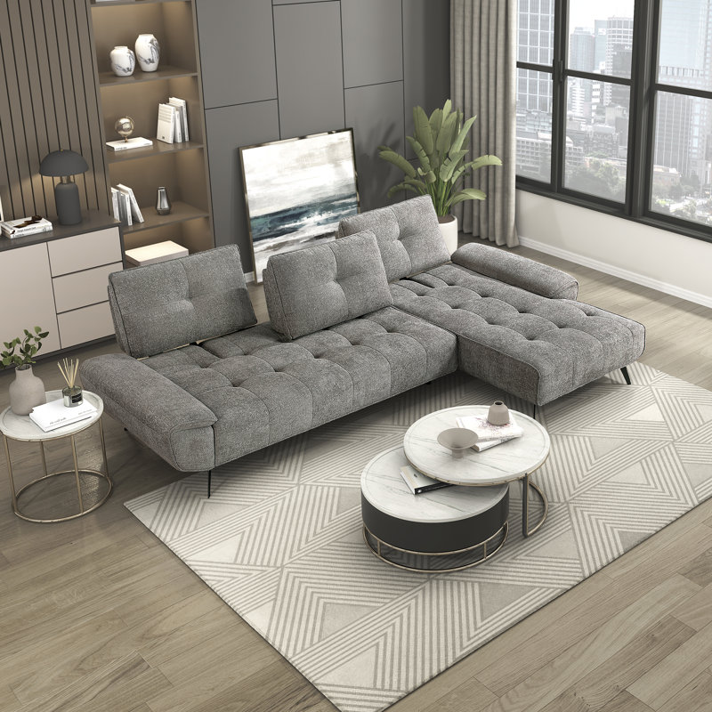 Canapé modulaire en chenille 2 pièces Kenner, Orienté à droite, Chenille gris tourterelle