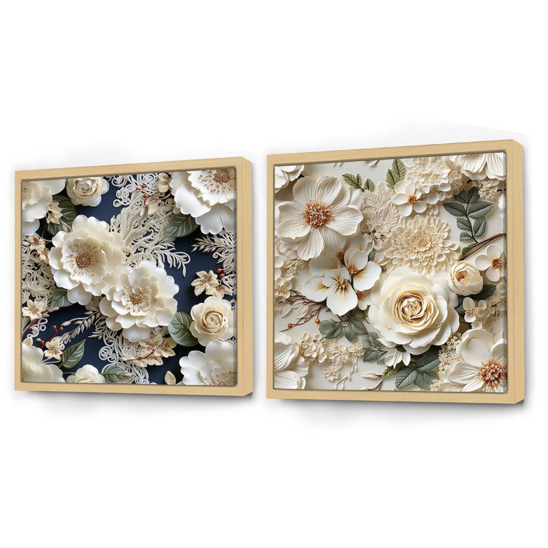 Gosnold - Ensemble de 2 collages floraux carrés, H 16 po x l 33 po, Cadre flottant brun