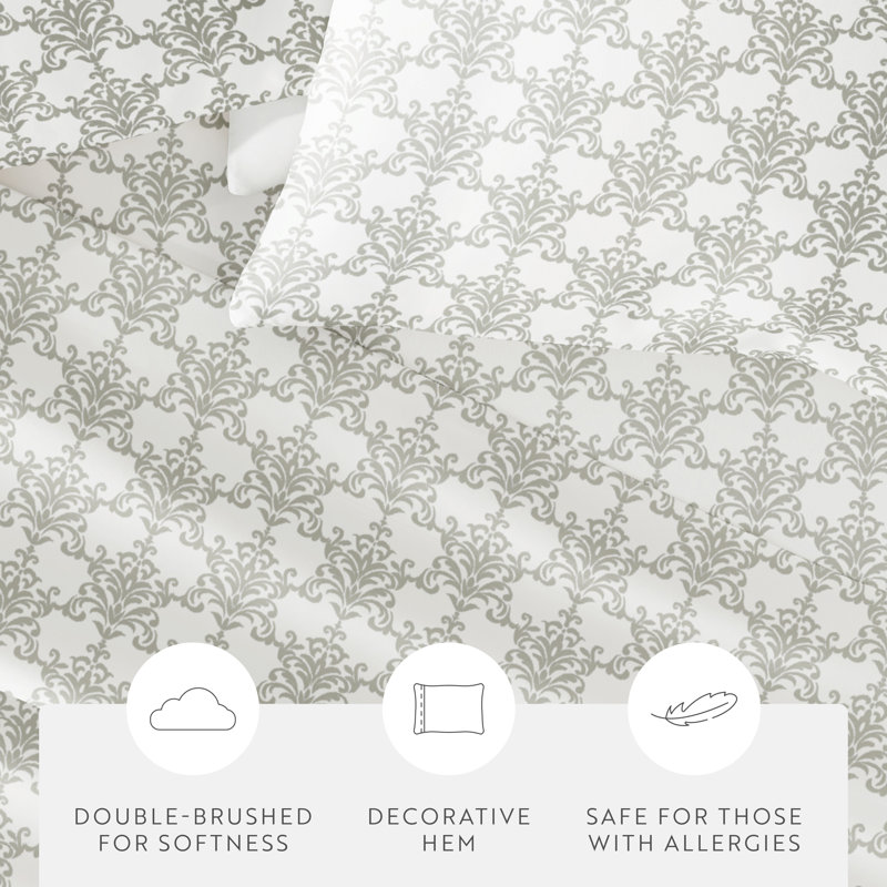 Soft Bouquet Damask Pattern Microfiber Sheet Set, Full Sheet Set + 1 Fitted Sheet + 2 Pillowcases