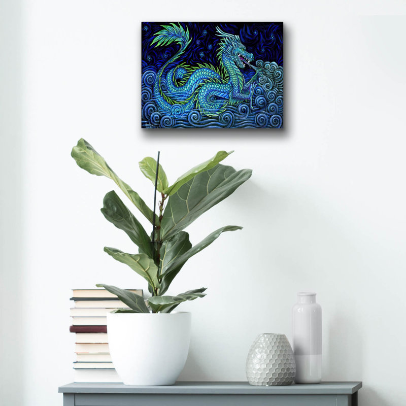 «Dragon azur chinois» par Rebecca Wang Art, H 12 po x l 16 po x P 0,13 po