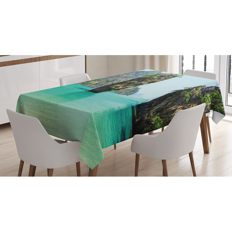 Ambesonne Island Tablecloth, James Bond Stone Island Landscape In Tropical Beach Cruising Journey Of Life Photo, Rectangular Table Cover For Dining Room Kitchen Decor, 52" X 70", Green Brown