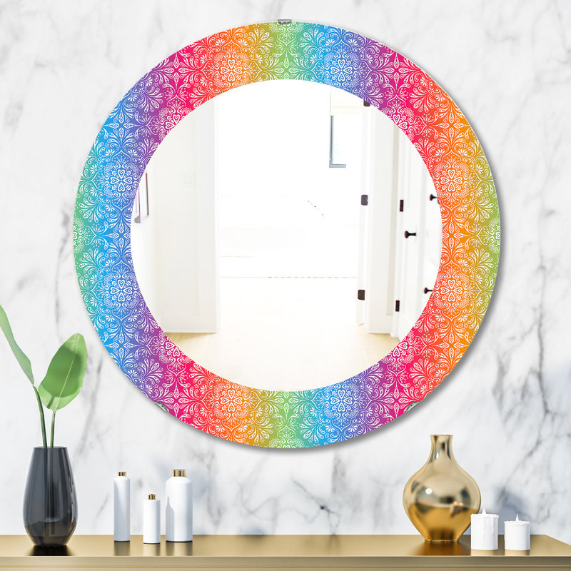 Miroir décoratif floral bohémien et éclectique, H 23,6 po x l 23,6 po