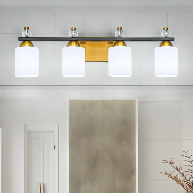 Luminaires de meuble-lavabo en verre Mid-Century E26, Noir / or, 4 lumières