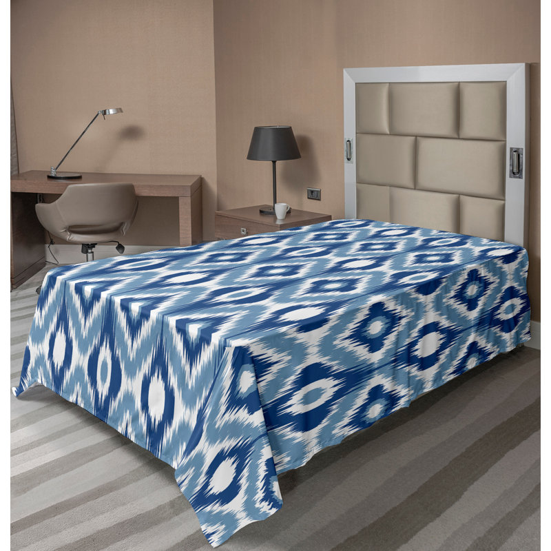 Ambesonne Top Flat Sheet Curving Art, Twin XL Flat Sheet, Dark Blue White Ikat