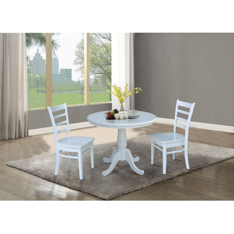 Echols Extendable Solid Wood Dining Set, White, 3