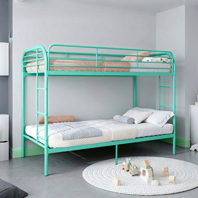 Lit superposé en métal simple au-dessus de simple, lits superposés robustes avec 2 échelles et garde-corps double, lit en fer pour l'école, chambre à coucher facile à assembler, Greem