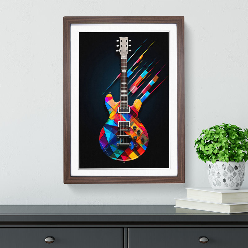Electric Guitar Geometric - Framed Print, Walnut Framed, 34cm H x 25cm W