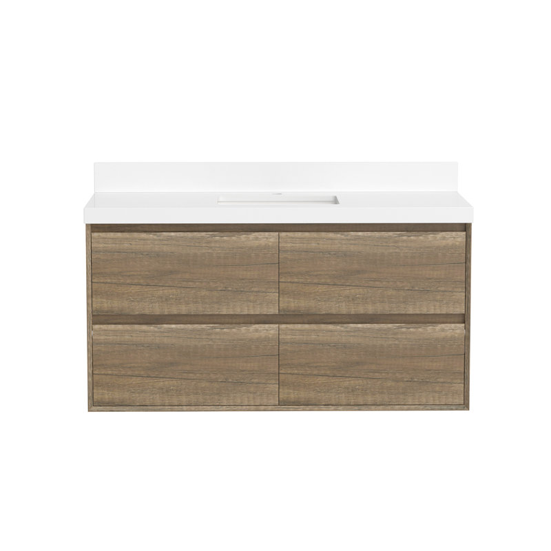 Meuble-lavabo mural 48 po avec comptoir en quartz blanc et lavabo