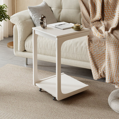 Agripina Solid Wood C-Table End Table, Flip Top Hidden Storage Rolling Side Table with Wheels for Living Room Bedroom