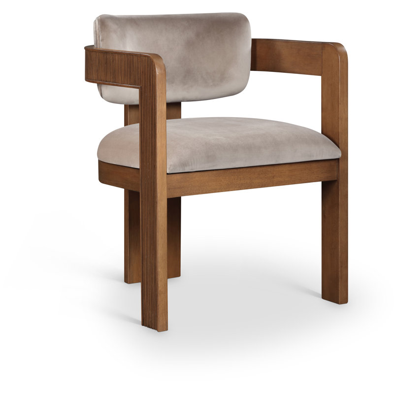 Sacha Frink Upholstered Dining Arm Chair, Taupe Velvet, Brown Walnut