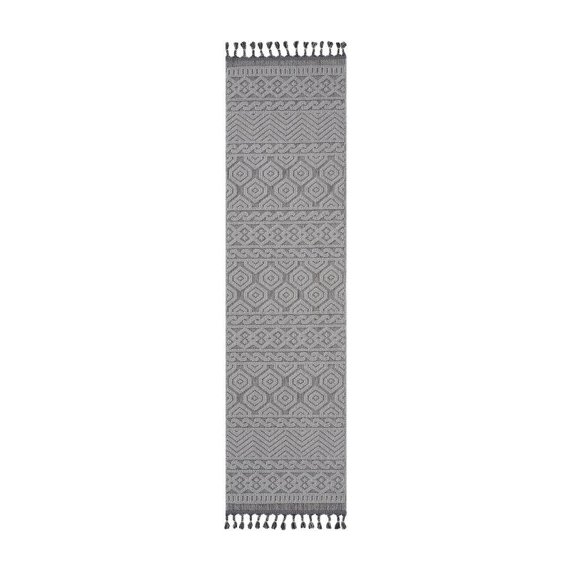 Collection Grey / White / Geometric Indoor / Outdoor Rug, Runner 2'2" x 8'