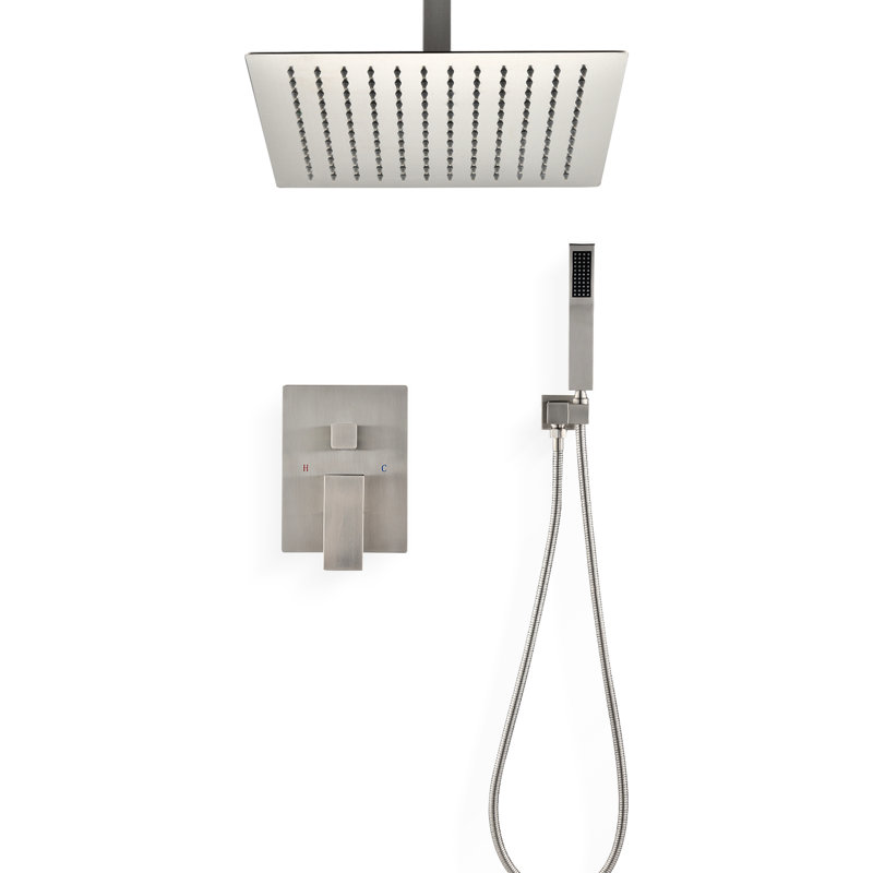 Ceiling Mounted Shower With 16" Head - Handheld, Finish And Handheld Nickel, Brass Material