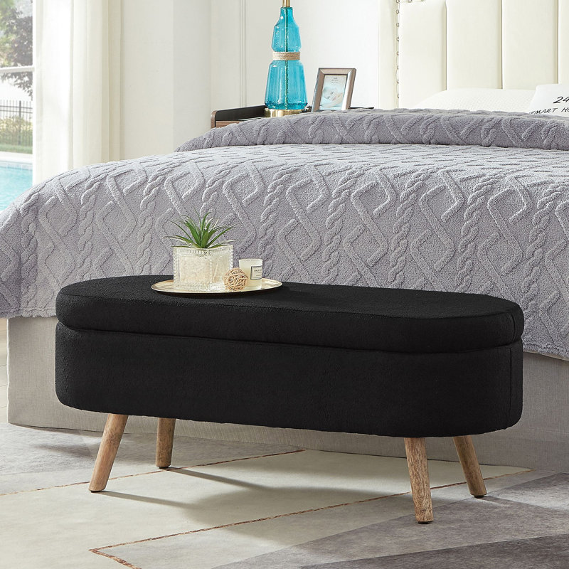 Banc de rangement avec repose-pieds ovale Luxury, Noir