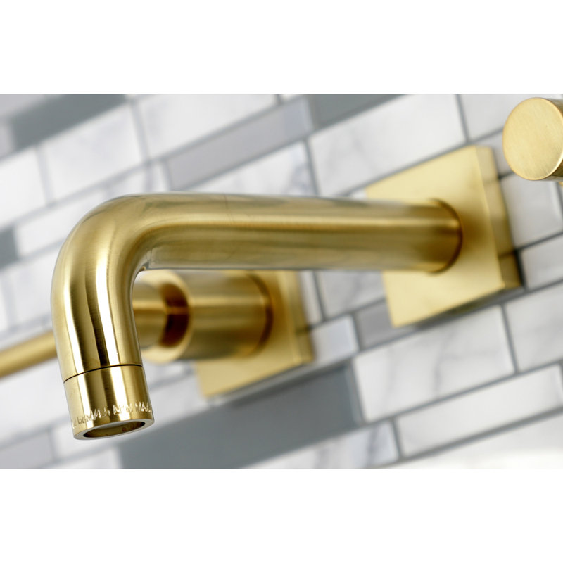 Kingston Brass Concord Two-Handle 3-Hole Wall Mount Bathroom Faucet, Brushed Brass, Cross